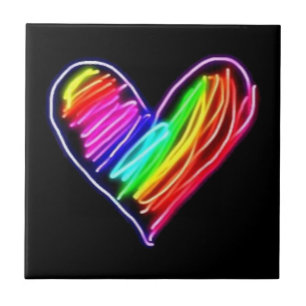 Azulejo Camiseta Corazón Arcoíris Neon Orgullo de Amor LGB