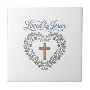 Azulejo Camiseta cristiana de cruz floral amada por Jesús