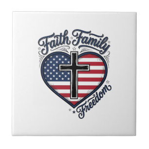 Azulejo Camiseta Cruz Patriótica Libertad Familia Fe Coraz