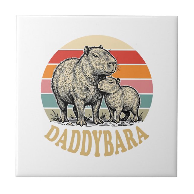 Azulejo Camiseta Daddybara Capybara Dad Vintage Atardecer_ (Frente)
