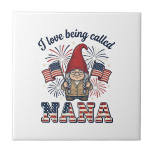 Azulejo Camiseta de abuela vintage Gnome Nana patriótica D