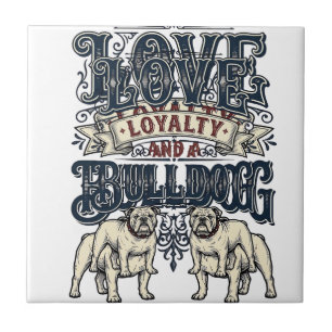 Azulejo Camiseta de amor de Bulldog Grabado vintage cita d