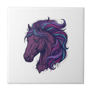 Azulejo Camiseta de arte de cabeza de caballo colorida gra