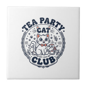 Azulejo Camiseta de arte de gato de fiesta de té - Gato de