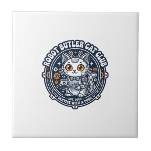 Azulejo Camiseta de arte de Robot Mayordomo Gato Amante de