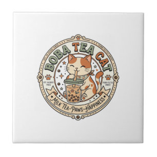 Azulejo Camiseta de arte vectorial vintage de gato de té d