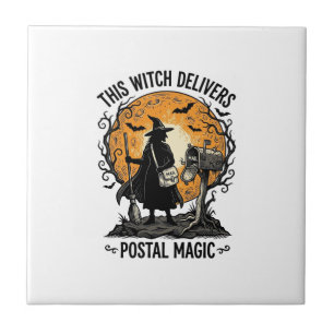 Azulejo Camiseta de Bruja Postal Halloween Vintage Cartero
