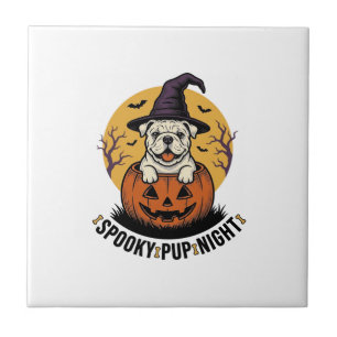 Azulejo Camiseta de Bulldog de Halloween con calabaza vint