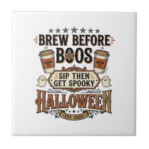 Azulejo Camiseta de café de Halloween Brew Before Boos Vin