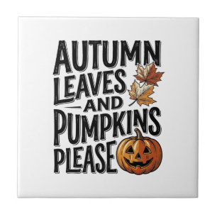Azulejo Camiseta de calabaza de otoño con hojas y ambiente