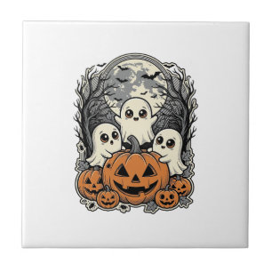Azulejo Camiseta de calabaza fantasma linda grabado vintag
