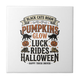 Azulejo Camiseta de camionero de Halloween con gatos negro