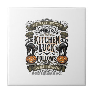 Azulejo Camiseta de cocinero de Halloween Gato negro vinta