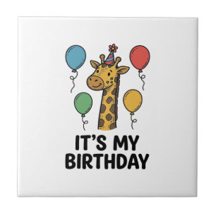Azulejo Camiseta de cumpleaños de jirafa linda Diseño de f