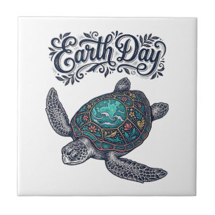 Azulejo Camiseta de diseño de grabado vintage de tortuga m
