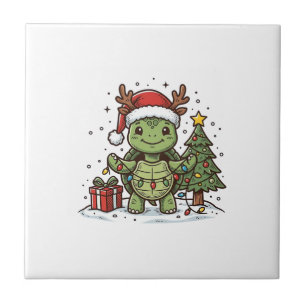 Azulejo Camiseta de diseño vintage de tortuga de Navidad l