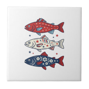 Azulejo Camiseta de diseño vintage de tres peces patriótic