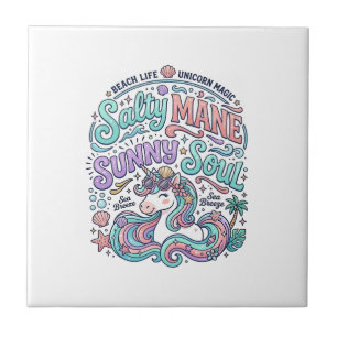 Azulejo Camiseta de estilo retro Unicornio Salty Mane Sunn