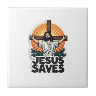 Azulejo Camiseta de fe con grabado vintage Jesus Saves (1)