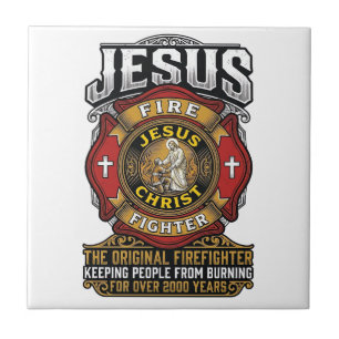 Azulejo Camiseta de fe cristiana vintage bombero Jesús