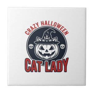 Azulejo Camiseta de gato de bruja vintage loca de Hallowee