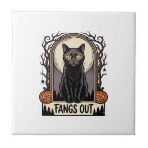 Azulejo Camiseta de gato negro de Halloween con diseño vin
