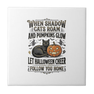 Azulejo Camiseta de gato negro de Halloween con grabado de