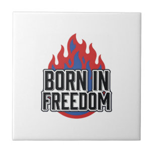 Azulejo Camiseta de grabado vintage Born In Freedom Flame