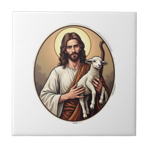 Azulejo Camiseta de grabado vintage círculo pastor Jesús