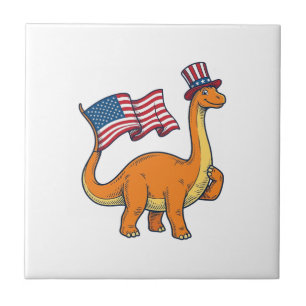 Azulejo Camiseta de grabado vintage de bandera de dinosaur