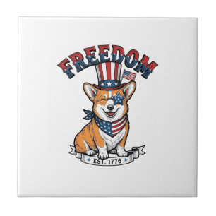 Azulejo Camiseta de grabado vintage de Corgi patriota de l