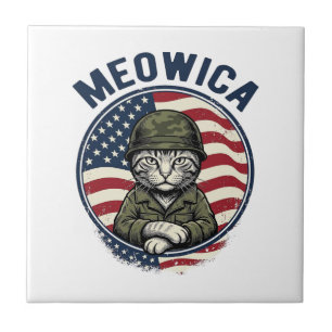 Azulejo Camiseta de grabado vintage de gato patriótico Meo