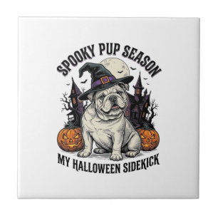 Azulejo Camiseta de Halloween Bulldog Bruja Lindo Perro Vi