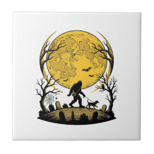Azulejo Camiseta de Halloween de Bigfoot Luna Llena Paseo