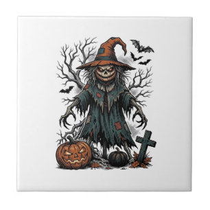 Azulejo Camiseta de Halloween de calabaza de espantapájaro