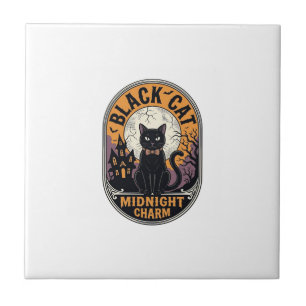 Azulejo Camiseta de Halloween de Gato Negro Vintage Encant
