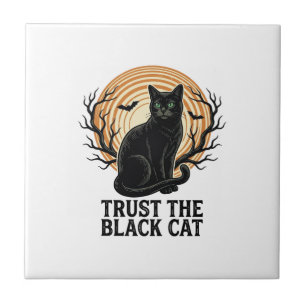 Azulejo Camiseta de Halloween de Gato Negro Vintage Gato L