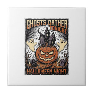 Azulejo Camiseta de Halloween embrujada arte de calabaza f