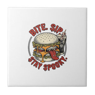 Azulejo Camiseta de Hamburguesa Espeluznante Grabado Vinta