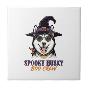 Azulejo Camiseta de Husky de Halloween Bruja Perro Gráfica