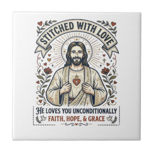 Azulejo Camiseta de Jesús cosiendo edredones Gráfica crist