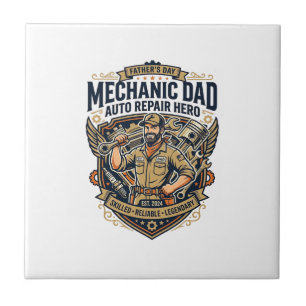 Azulejo Camiseta de mecánico del día del padre Dad diverti