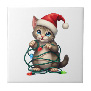 Azulejo Camiseta de Navidad con Gato Siamés Cuello en V (2