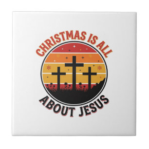 Azulejo Camiseta de Navidad Cristiana Jesús Atardecer Cruz