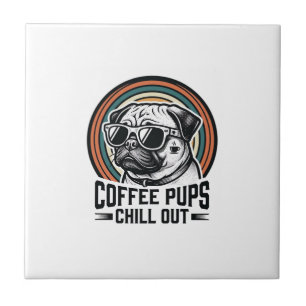 Azulejo Camiseta de perro de café Retro Chill Pug Gráfico_