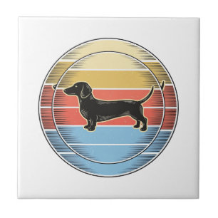 Azulejo Camiseta de perro de puesta de sol retro Dachshund