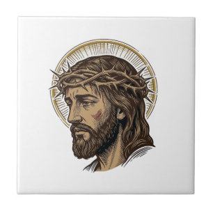 Azulejo Camiseta de retrato de corona de espinas grabada v