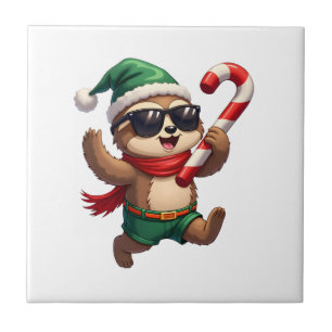 Azulejo Camiseta de Sloth Elf de Navidad Caramelo de Menta