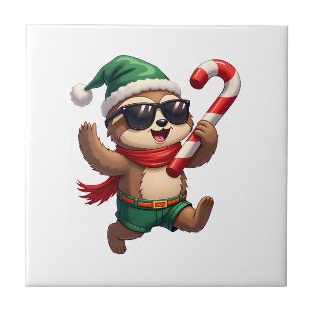Azulejo Camiseta de Sloth Elf de Navidad Caramelo de Menta (Frente)