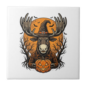 Azulejo Camiseta de sombrero de bruja de calabaza de alce